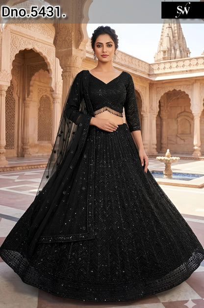Black On Black Monotone Crop Top Lehenga
