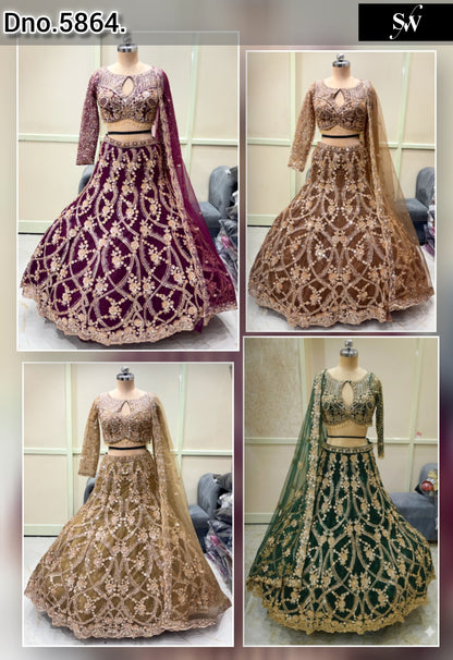 Maroon Brown Peach Green Crop Top Lehenga