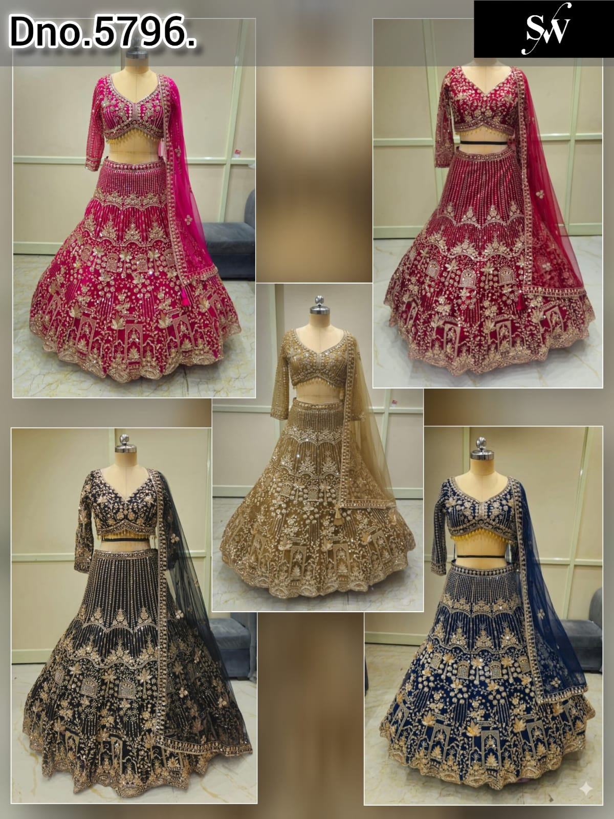 Hot Pink Golden Black Blue Crop Top Lehenga - Shopping World