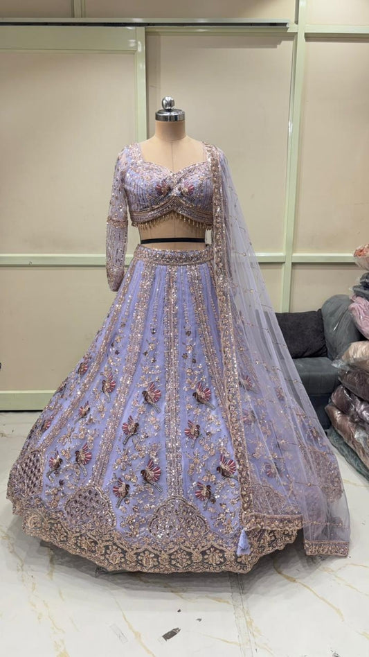 Purple Peacock Crop Top Lehenga