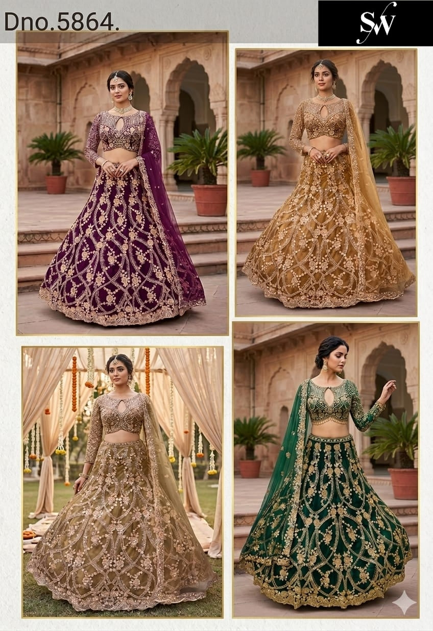 Maroon Brown Peach Green Crop Top Lehenga