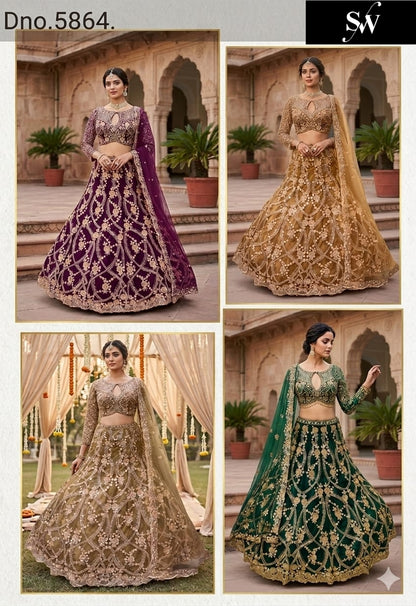 Maroon Brown Peach Green Crop Top Lehenga