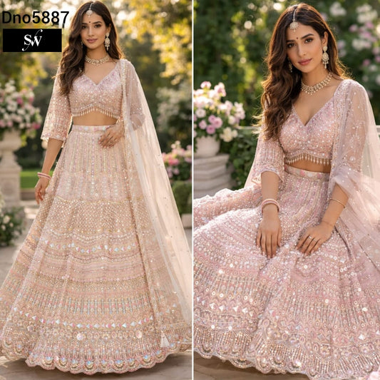 Baby Hot Pink Sky Blue Crop Top Lehenga