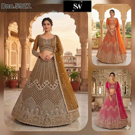 Mustard Orange Hot Pink Crop Top Lehenga