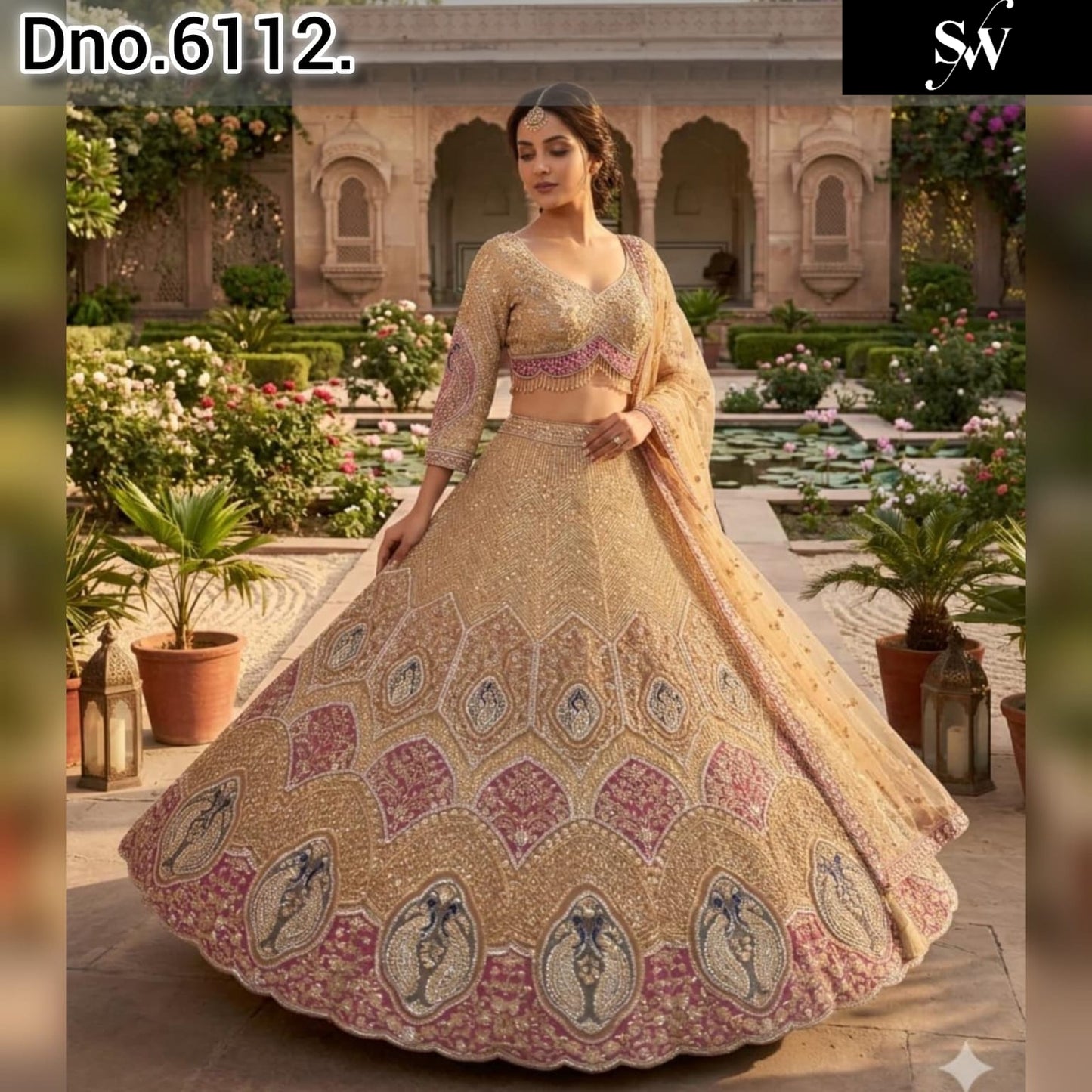 Golden On Golden Peacock Monotone Crop Top Lehenga