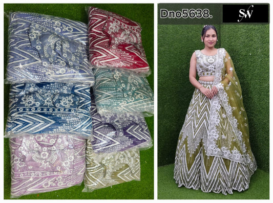 Yellow Hot Pink Baby Pink Sky Blue Purple Crop Top Lehenga