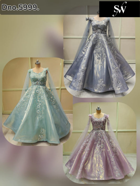 Sea Green Purple Pink Gown