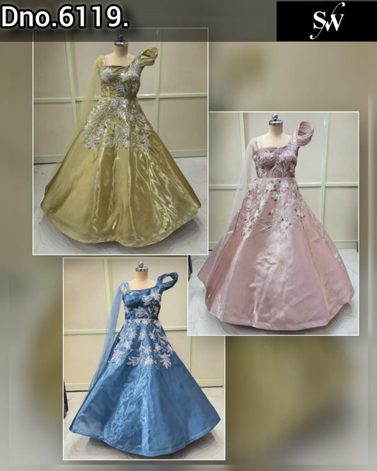 Olive Green Pink Blue Gown