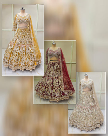 Maroon Peach Mustard Crop Top Lehenga - Shopping World