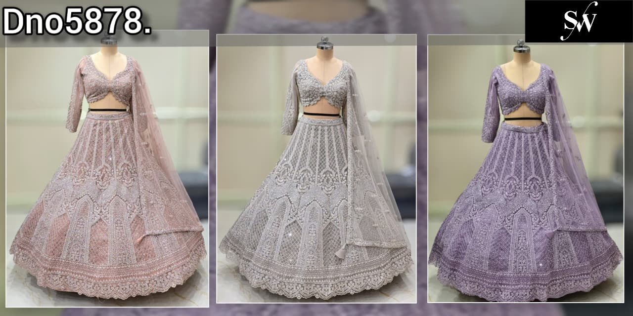 Lavender White Pink Crop Top Lehenga - Shopping World
