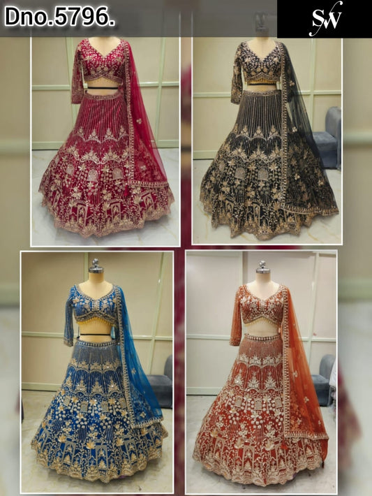 Hot Pink Sky Blue Black Rust Orange Crop Top Lehenga