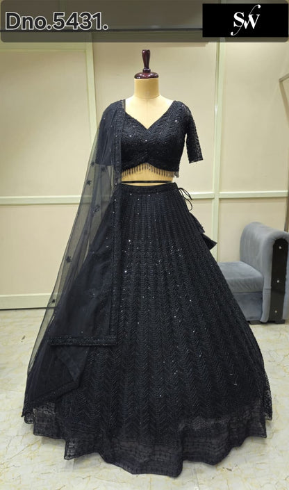 Black On Black Monotone Crop Top Lehenga