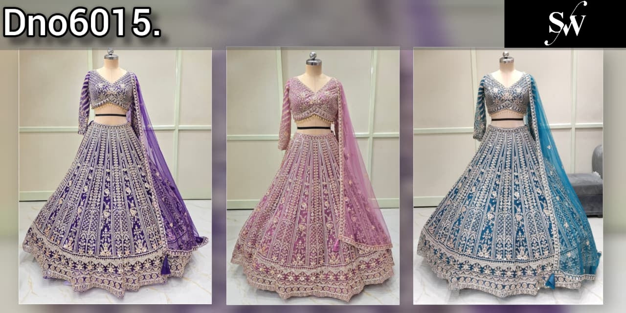 बैंगनी गुलाबी नीला क्रॉप टॉप लहंगा