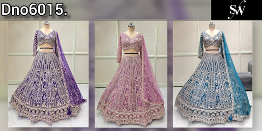 Purple Pink Blue Crop Top Lehenga