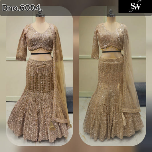 Mustard Golden Fishcut Crop Top Lehenga