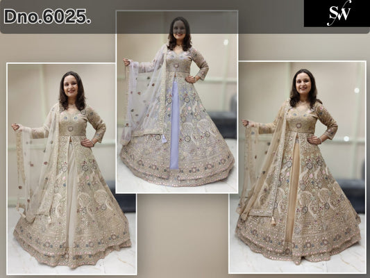 Beige Golden Lavender Peach Farshi Garara Peplum Dress Lehenga