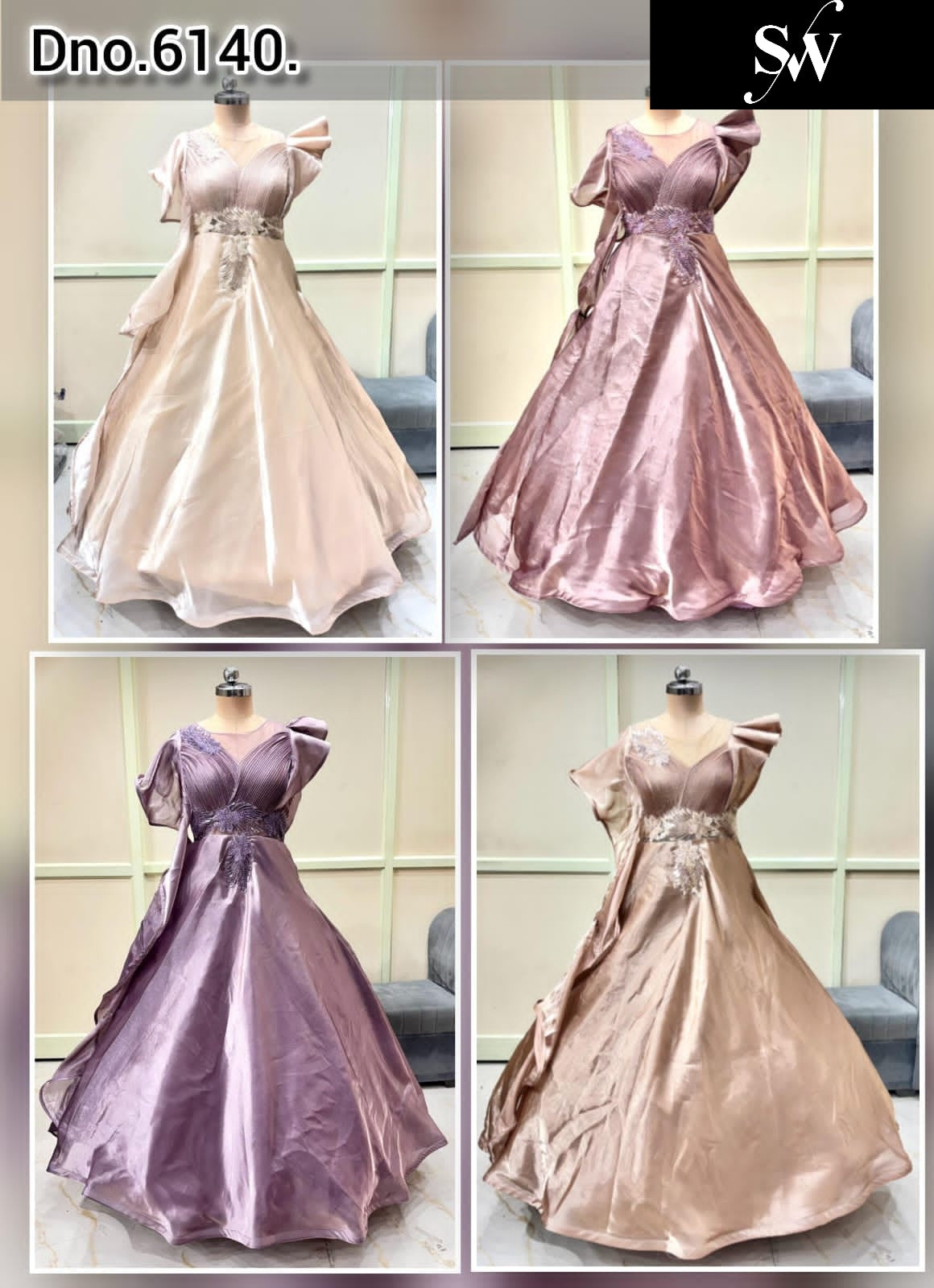 Peach Pink Lavender Brown Gown
