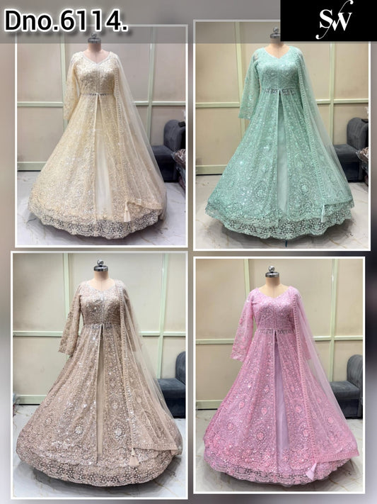 Golden Brown Green Pink Farshi Garara Peplum Dress Lehenga