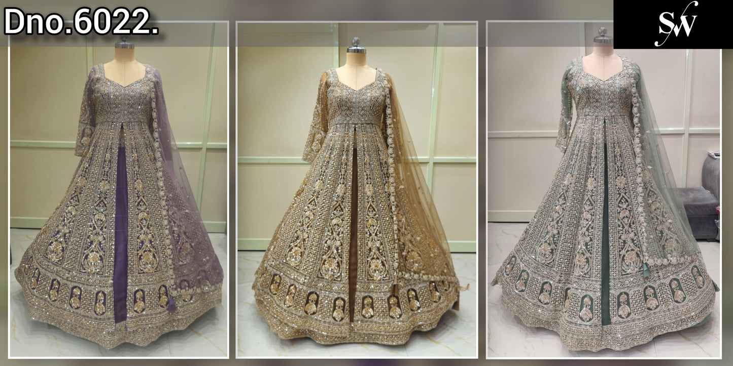 Lavender Mustard Pista Green Farshi Garara Peplum Dress Lehenga