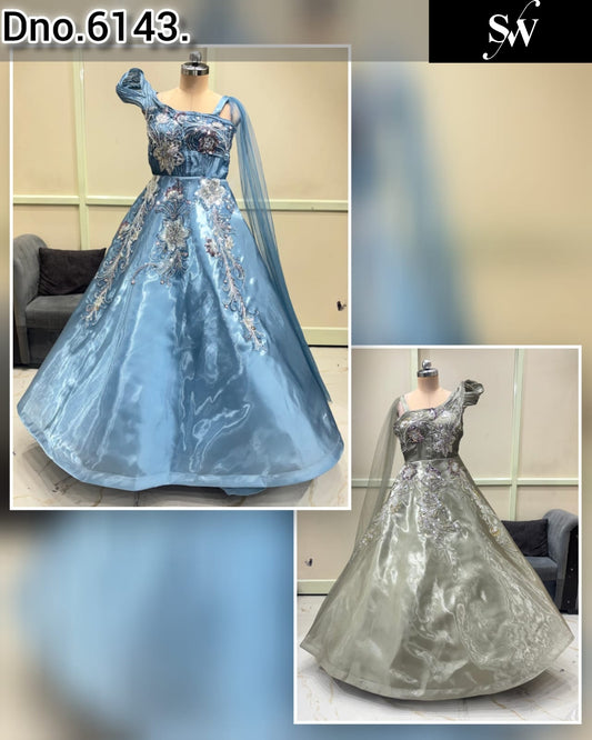 Silver grey Sky Blue Gown