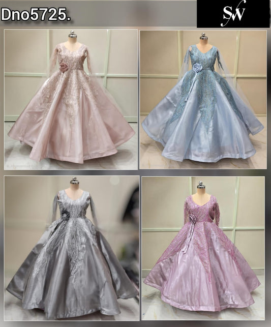 Baby Pink Silver Grey Sky Blue Peach Gown