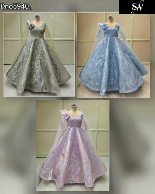 Pink Sky Blue Silver Grey Gown