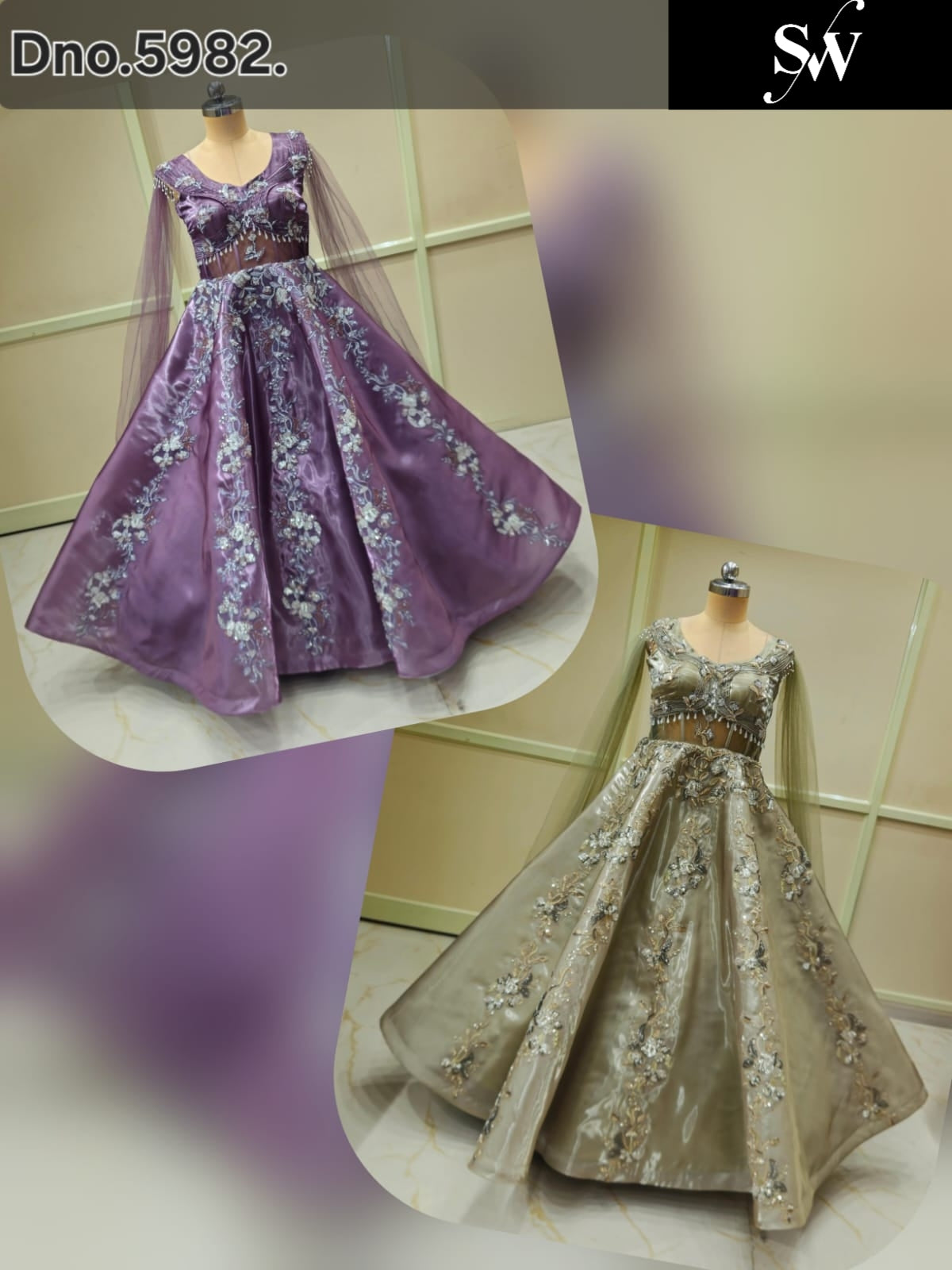 Purple Olive Green Gown
