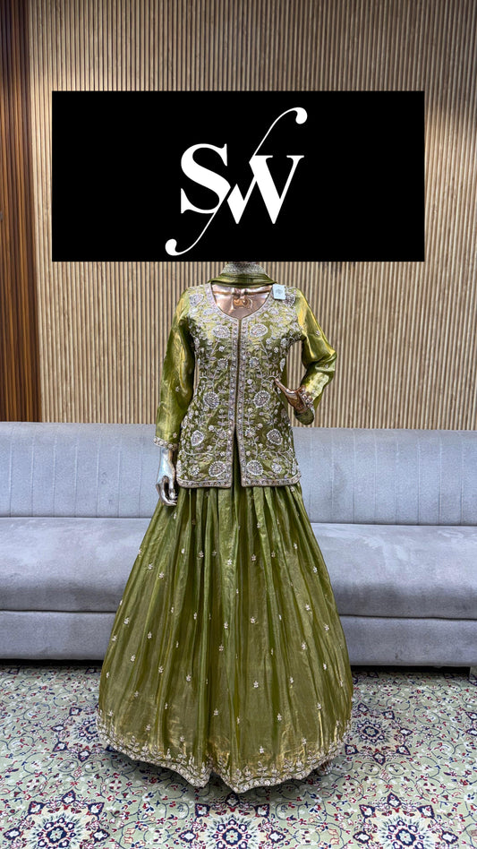 Green Long Shrug Dress Material