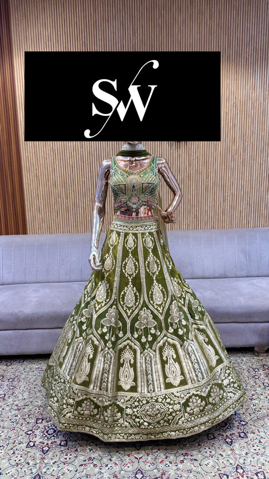 Green Crop Top Lehenga