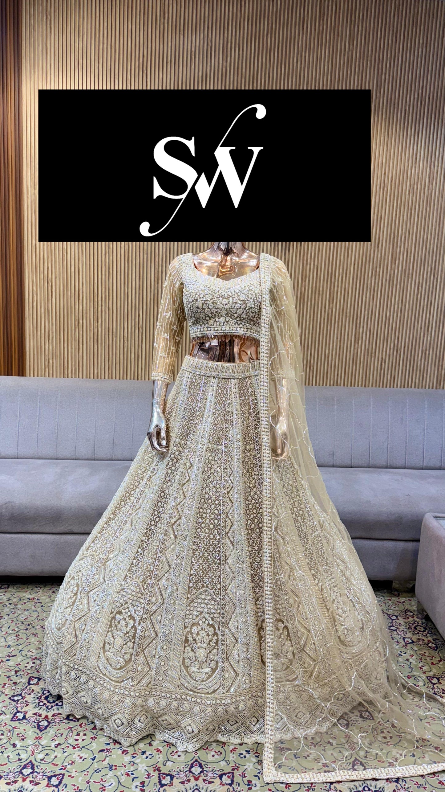 Beige Golden Crop Top Lehenga