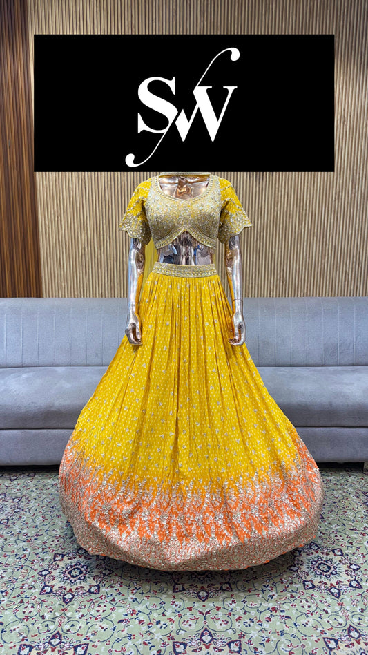 Yellw Haldi Mehendi Crop Top Lehenga