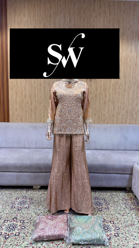 Peach Long Shrug Dress Material