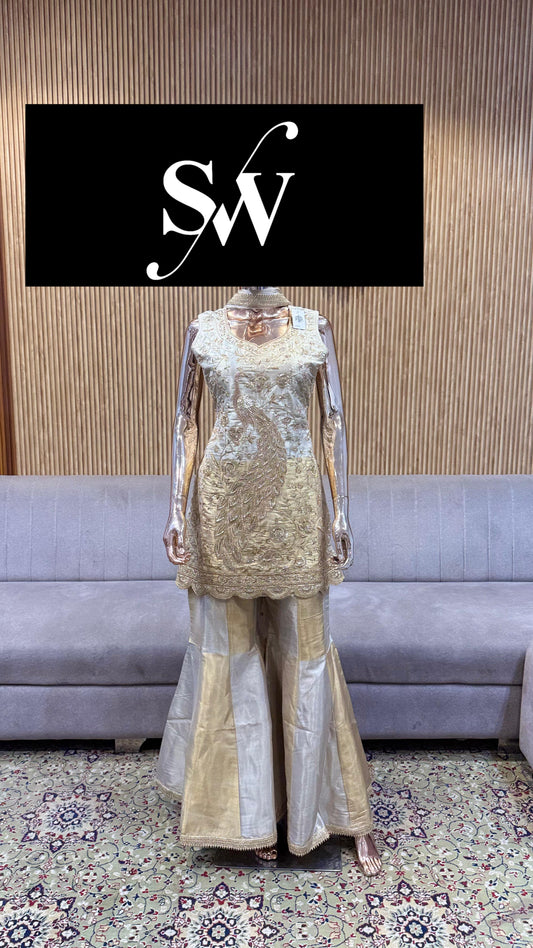 Silver Golden Long Shrug Dress Material