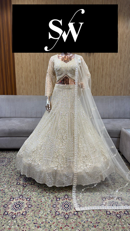 Off White Crop Top Lehenga