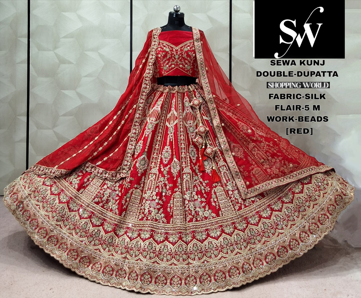 Red Double Dupatta Silk Bridal Lehenga