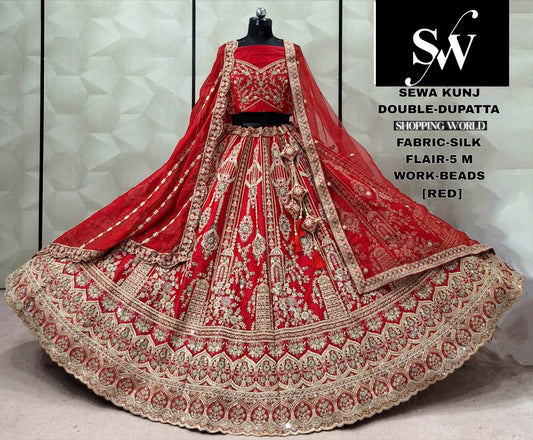 Red Double Dupatta Silk Bridal Lehenga