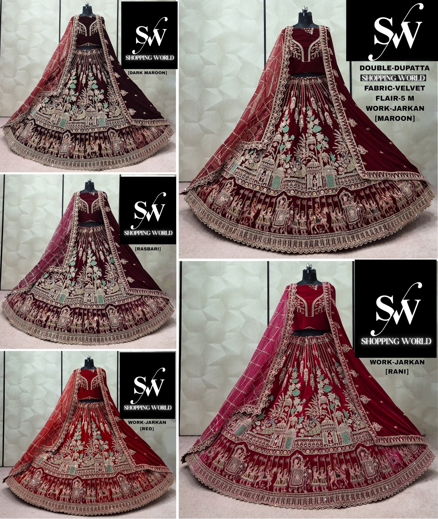 Maroon Dark Maroon Raspberry Maroon Red Rani pink Doli Barat Peacock Double Dupatta Bridal Lehenga