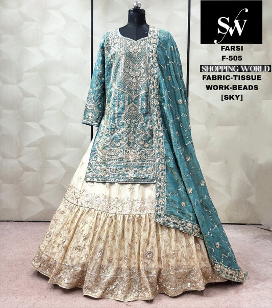 Sky Blue Tissue peplum long Dress Farshi Gaharara Dress Special
