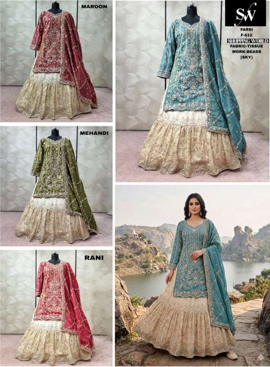 Sky Blue Mehendi Green Rani pink Maroon Velvet peplum long Dress Farshi Gaharara Dress Special