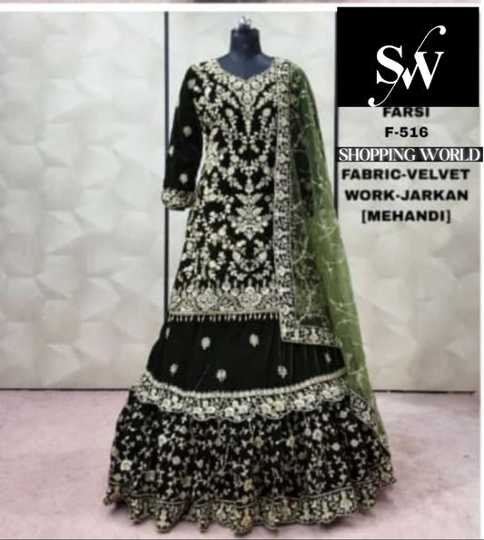 Green Velvet peplum long Dress Farshi Gaharara Dress Special