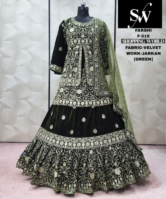 Green Velvet peplum long Dress Farshi Gaharara Dress Special