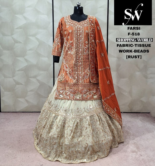Rust Orange Tissue peplum long Dress Farshi Gaharara Dress Special