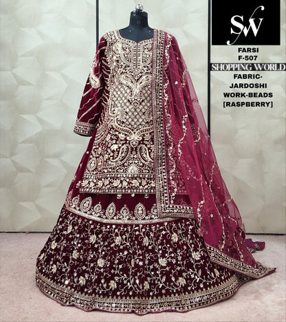 Raspberry Jardoshi peplum long Dress Farshi Gaharara Dress Special