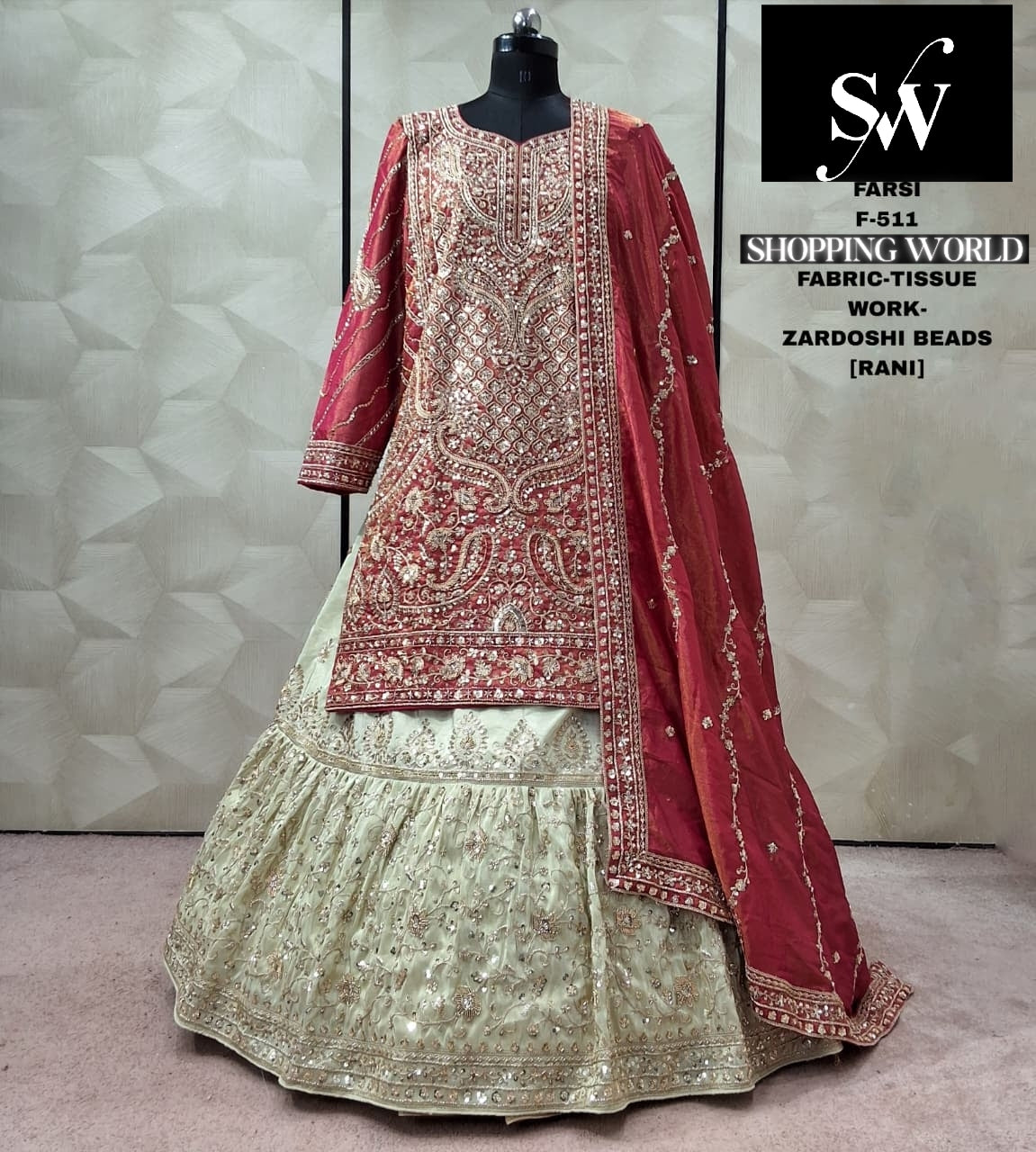 Rani Pink Tissue peplum long Dress Farshi Gaharara Dress Special