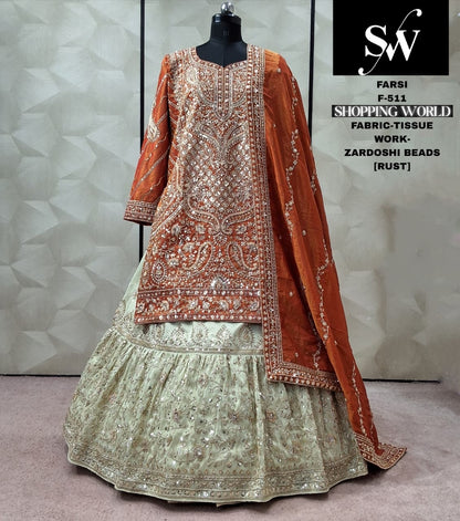 Rani Pink Tissue peplum long Dress Farshi Gaharara Dress Special