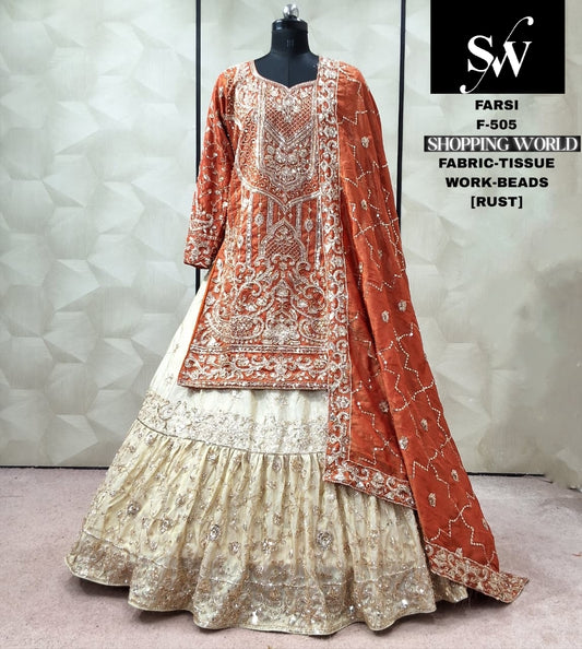 Rust Orange Tissue peplum long Dress Farshi Gaharara Dress Special