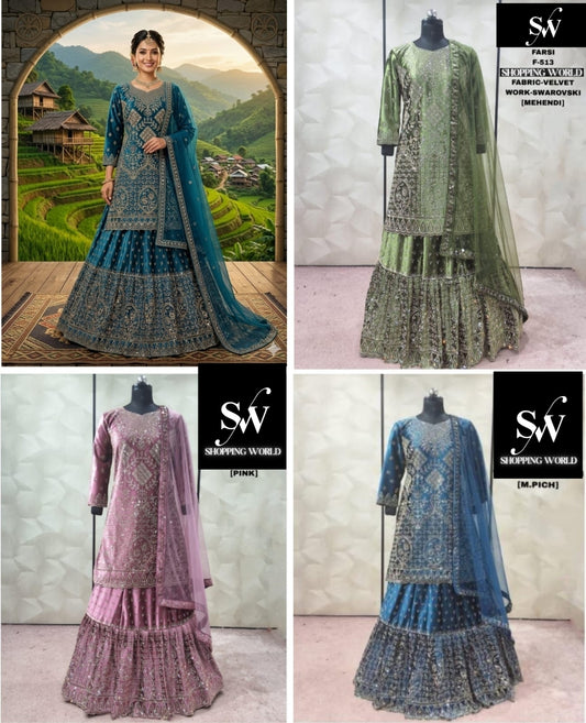 Blue Mehendi Green Pink peplum long Dress Farshi Gaharara Dress Special
