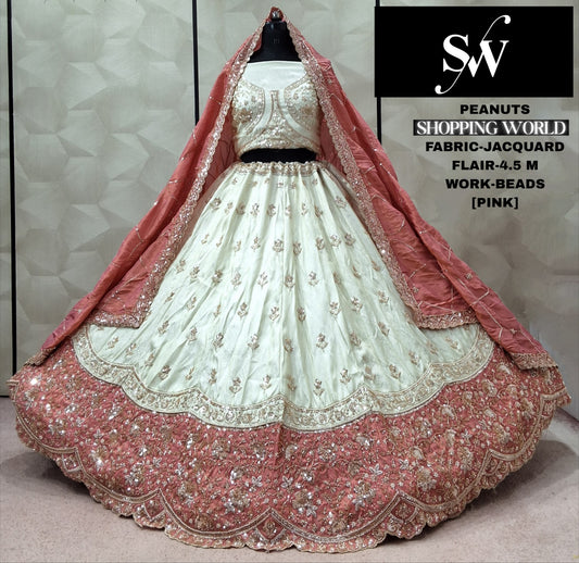 White Pink Jacquard lehenga