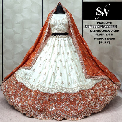 Pista Green White Jacquard lehenga