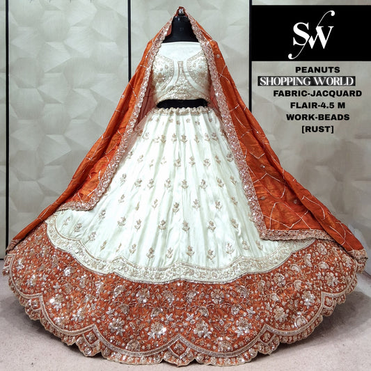 White Rust Orange Jacquard lehenga